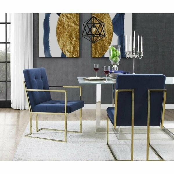Evan Velvet Button Tufted Square Arm Gold Frame Dining Chair, Navy, 2PK, Posh Living, Mfr#: AD56-02NY2-UE
